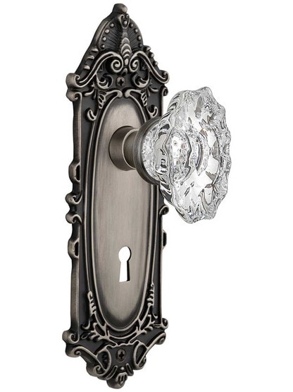 Largo Mortise-Lock Set with Chateau Crystal Glass Knobs in Antique Pewter.